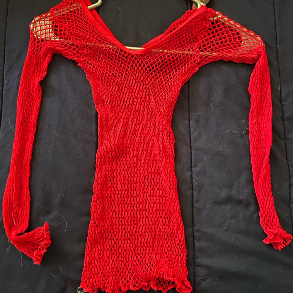 Red fishnet top
